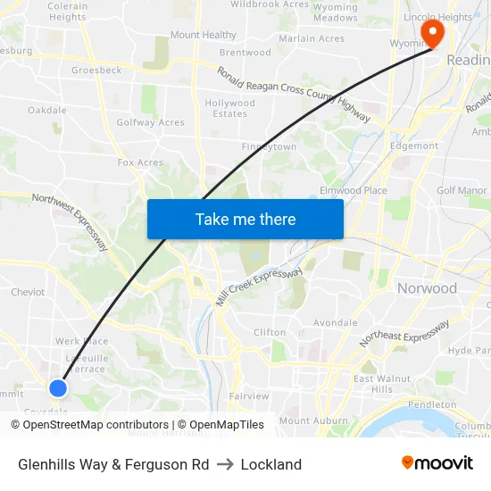 Glenhills Way & Ferguson Rd to Lockland map