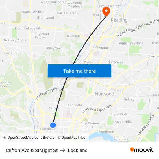 Clifton Ave & Straight St to Lockland map
