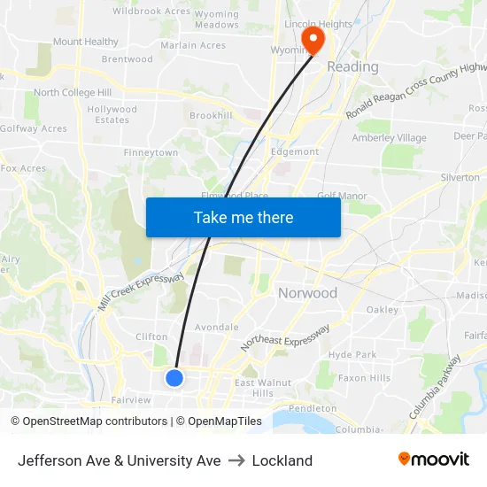 Jefferson Ave & University Ave to Lockland map