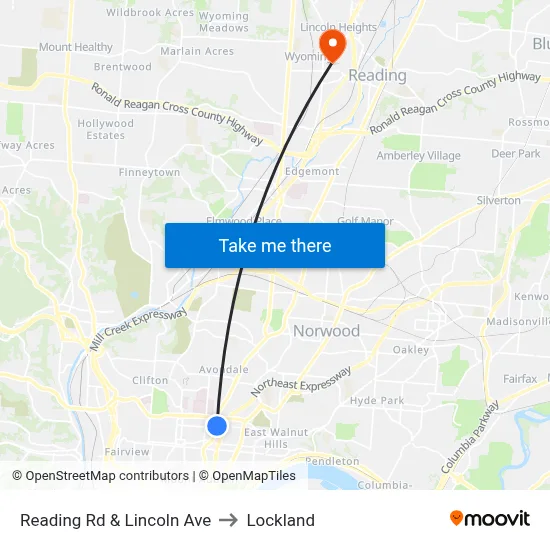 Reading Rd & Lincoln Ave to Lockland map