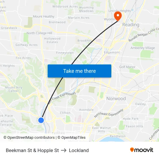 Beekman St & Hopple St to Lockland map