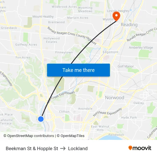 Beekman St & Hopple St to Lockland map