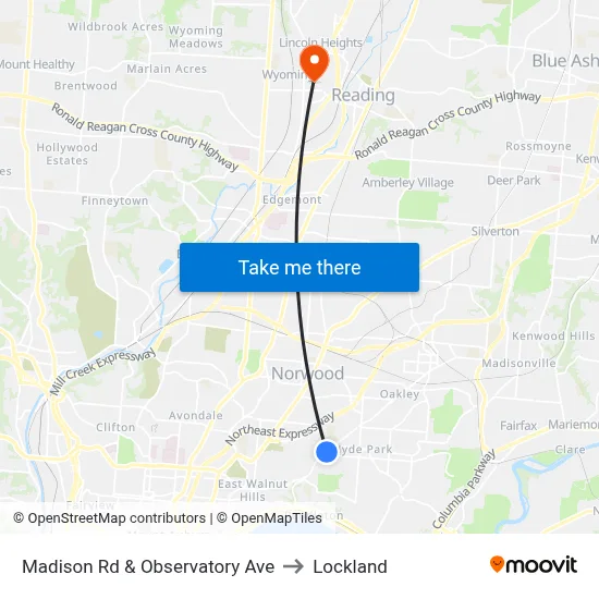 Madison Rd & Observatory Ave to Lockland map