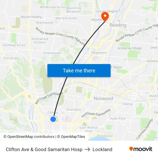 Clifton Ave & Good Samaritan Hosp to Lockland map