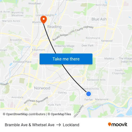 Bramble Ave & Whetsel Ave to Lockland map