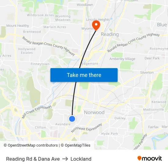 Reading Rd & Dana Ave to Lockland map