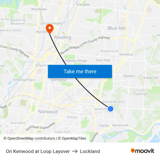 On Kenwood at Loop Layover to Lockland map