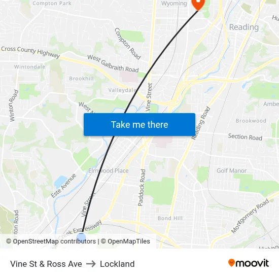 Vine St & Ross Ave to Lockland map