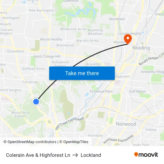 Colerain Ave & Highforest Ln to Lockland map