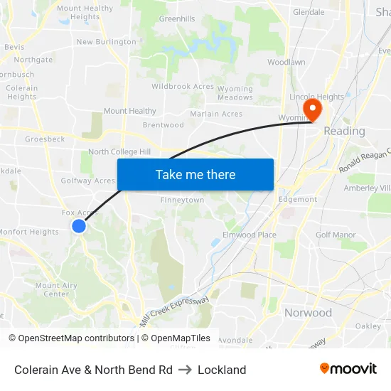 Colerain Ave & North Bend Rd to Lockland map