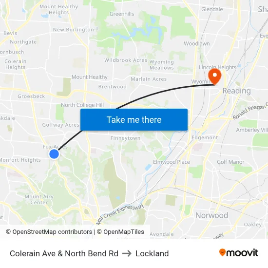 Colerain Ave & North Bend Rd to Lockland map