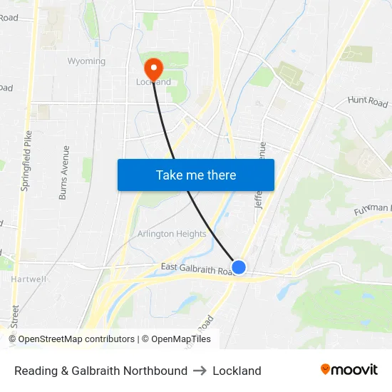 Reading & Galbraith Northbound to Lockland map