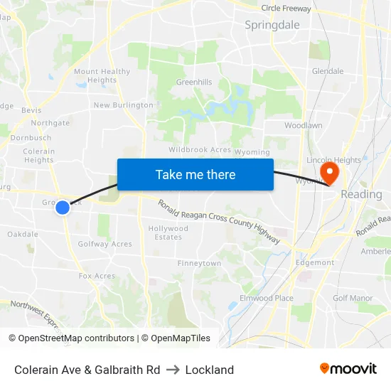 Colerain Ave & Galbraith Rd to Lockland map
