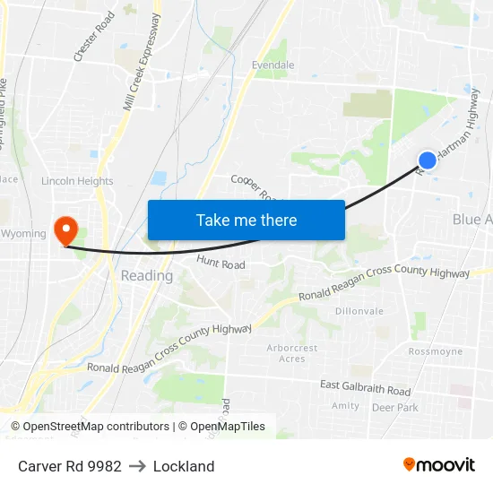 Carver Rd 9982 to Lockland map