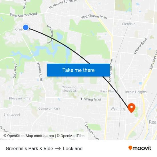 Greenhills Park & Ride to Lockland map