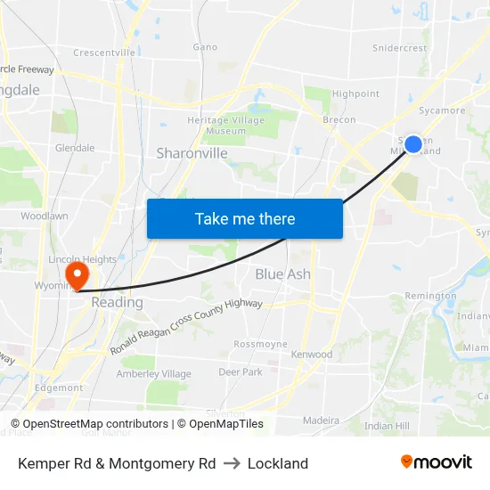 Kemper Rd & Montgomery Rd to Lockland map