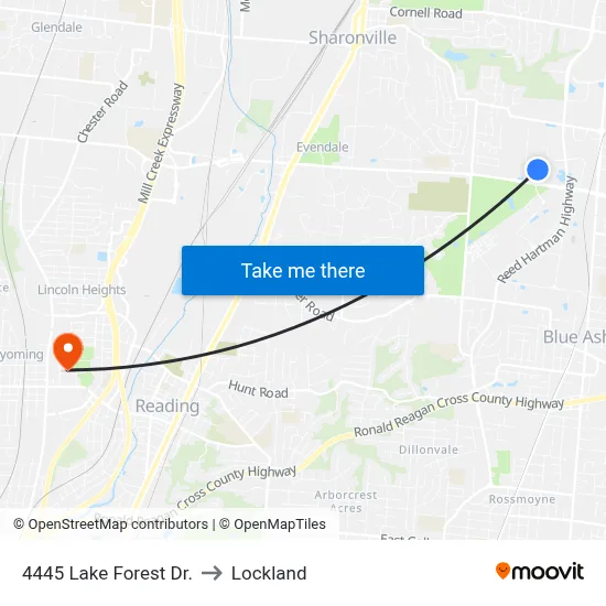4445 Lake Forest Dr. to Lockland map