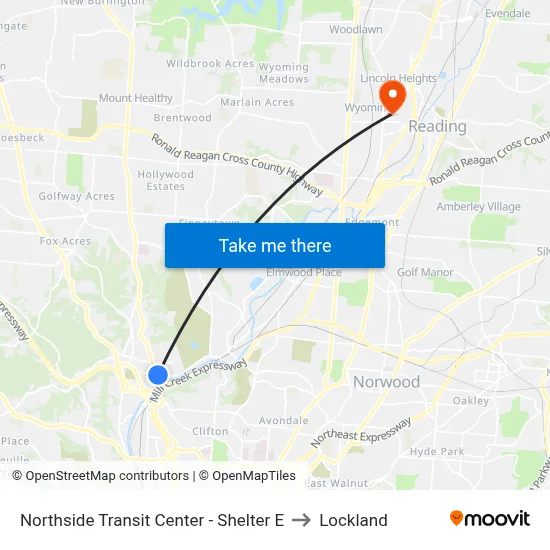 Northside Transit Center - Shelter E to Lockland map
