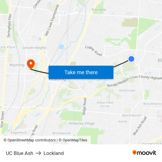UC Blue Ash to Lockland map