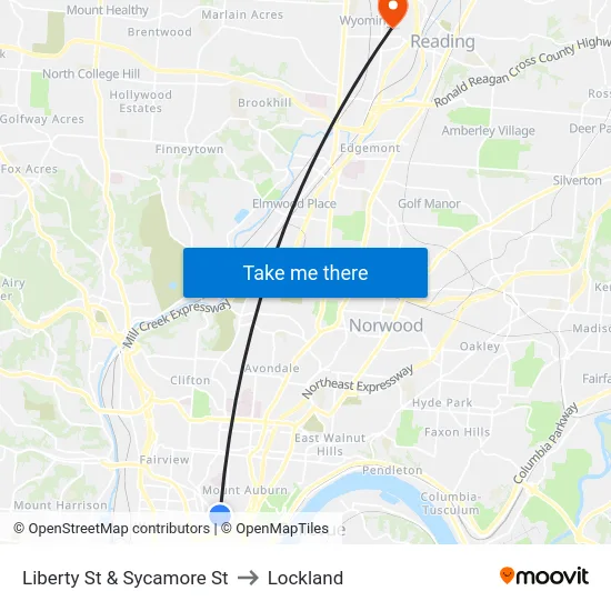 Liberty St & Sycamore St to Lockland map