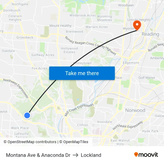 Montana Ave & Anaconda Dr to Lockland map