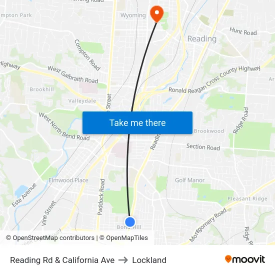Reading Rd & California Ave to Lockland map