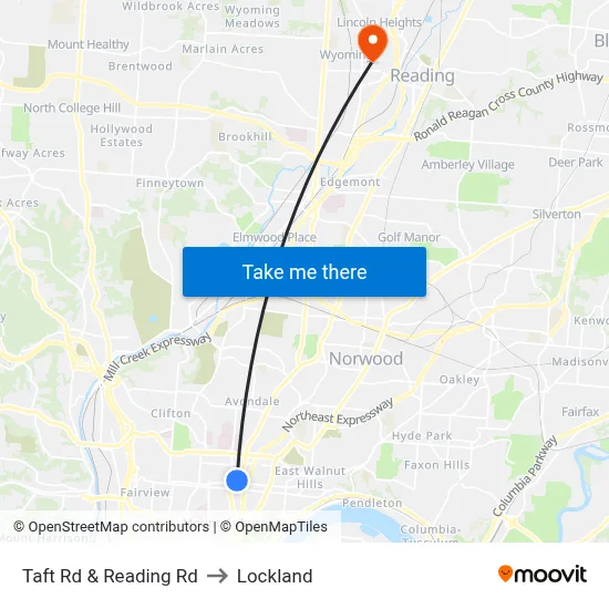 Taft Rd & Reading Rd to Lockland map