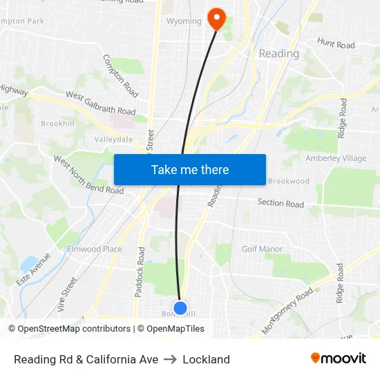 Reading Rd & California Ave to Lockland map