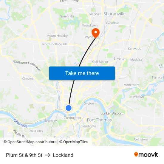 Plum St & 9th St to Lockland map