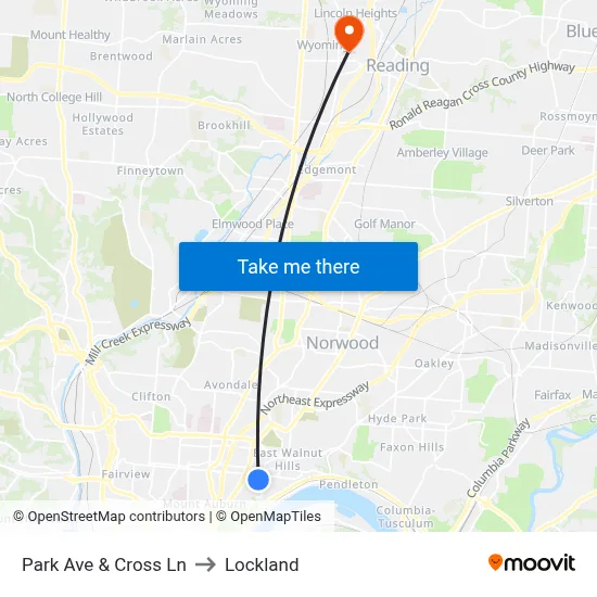 Park Ave & Cross Ln to Lockland map
