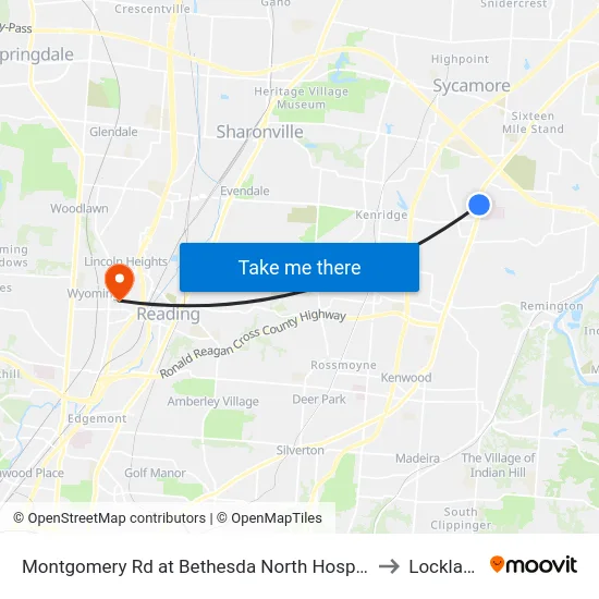 Montgomery Rd at Bethesda North Hospital to Lockland map