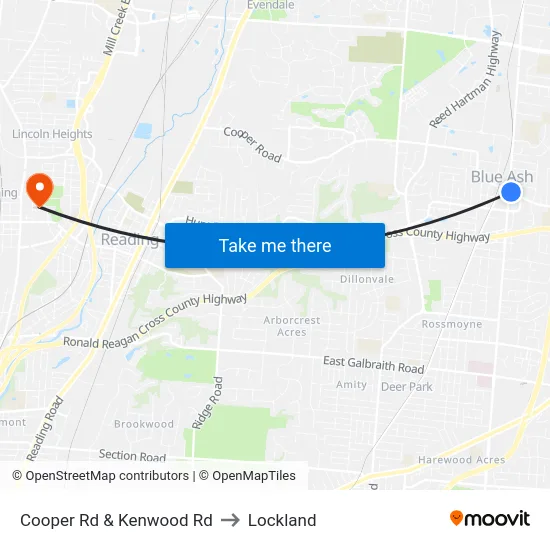 Cooper Rd & Kenwood Rd to Lockland map