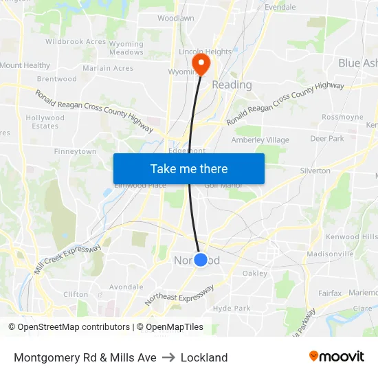 Montgomery Rd & Mills Ave to Lockland map
