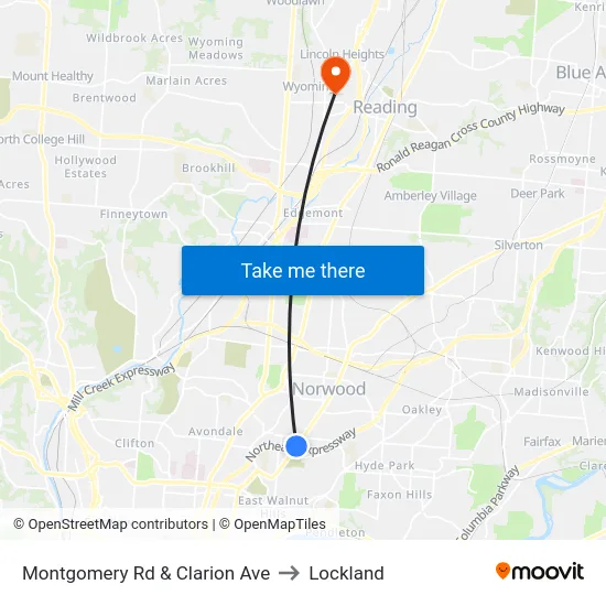 Montgomery Rd & Clarion Ave to Lockland map