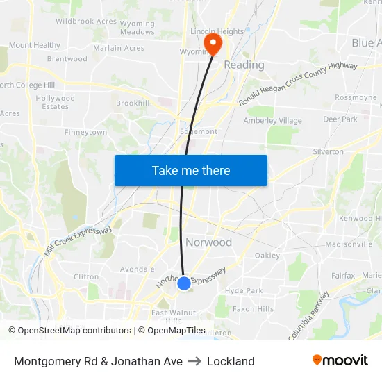 Montgomery Rd & Jonathan Ave to Lockland map