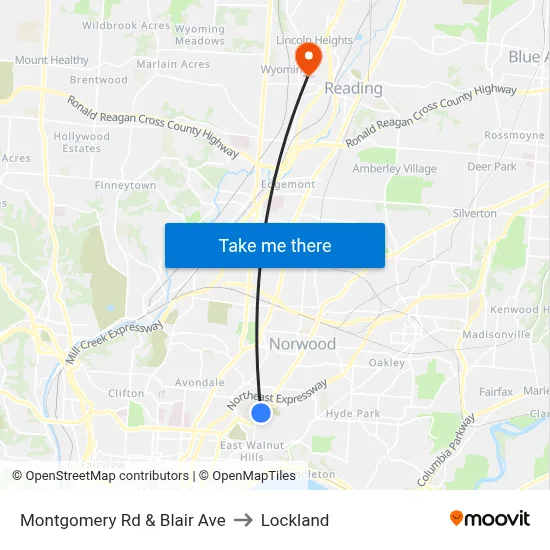 Montgomery Rd & Blair Ave to Lockland map
