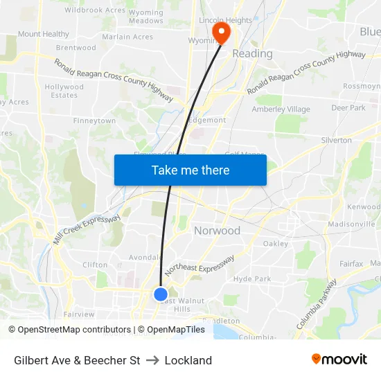 Gilbert Ave & Beecher St to Lockland map