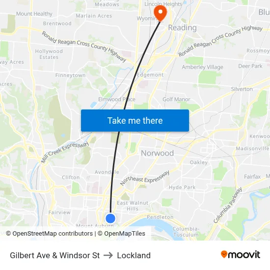 Gilbert Ave & Windsor St to Lockland map