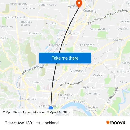 Gilbert Ave 1801 to Lockland map