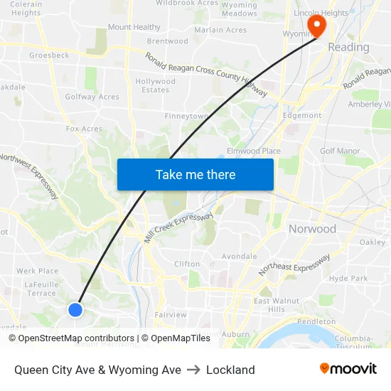 Queen City Ave & Wyoming Ave to Lockland map