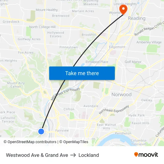 Westwood Ave & Grand Ave to Lockland map