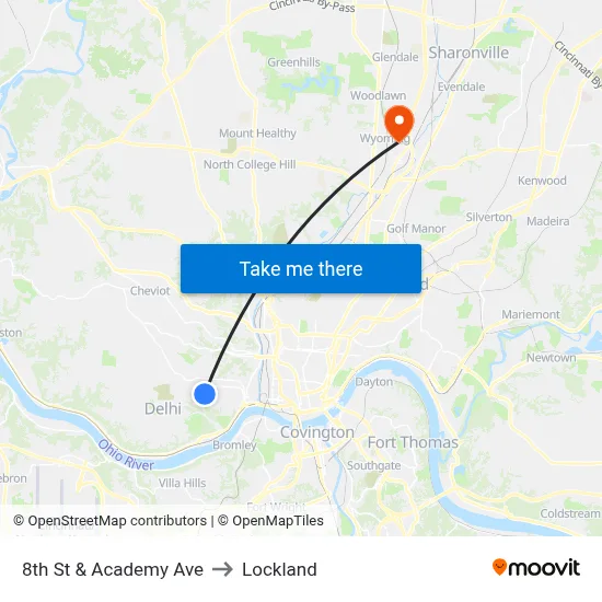 8th St & Academy Ave to Lockland map