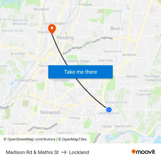 Madison Rd & Mathis St to Lockland map