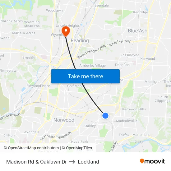 Madison Rd & Oaklawn Dr to Lockland map