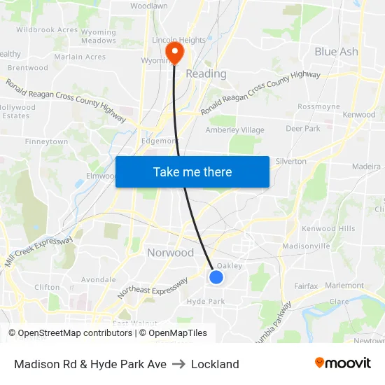 Madison Rd & Hyde Park Ave to Lockland map