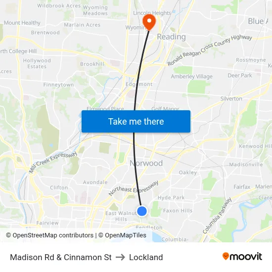 Madison Rd & Cinnamon St to Lockland map