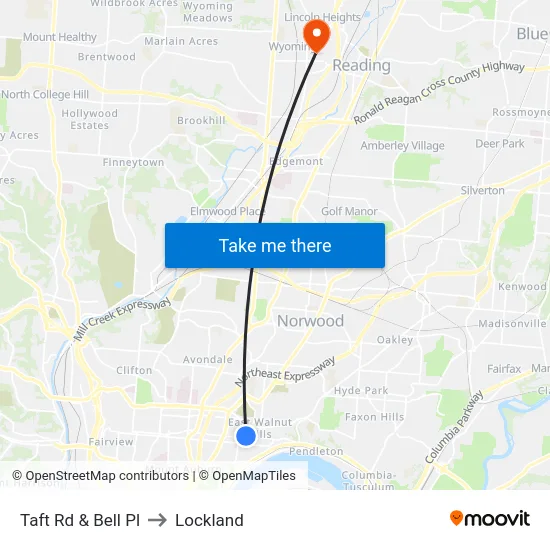 Taft Rd & Bell Pl to Lockland map