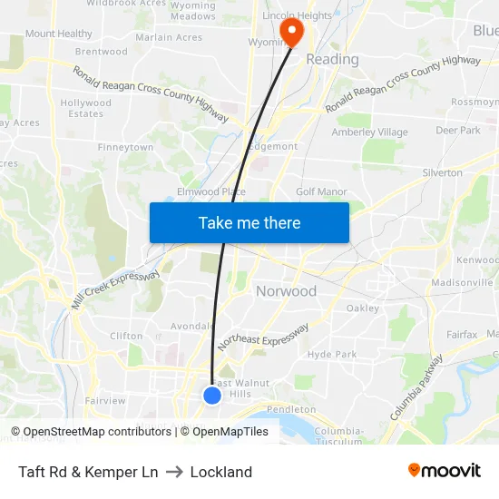 Taft Rd & Kemper Ln to Lockland map