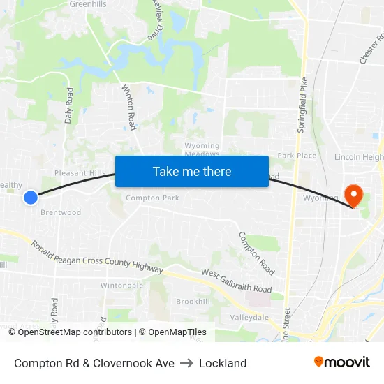Compton Rd & Clovernook Ave to Lockland map