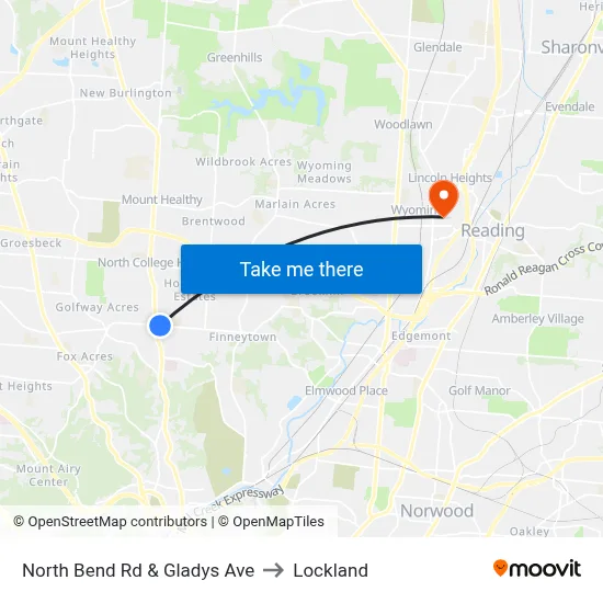 North Bend Rd & Gladys Ave to Lockland map
